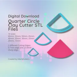 Quarter Circle Clay Cutter - STL Digital File Download- 10 sizes and 2 Cutter Versions