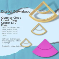 Quarter Circle Lined Clay Cutter - STL Digital File Download- 10 sizes and 2 Cutter Versions