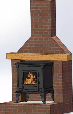 Cast-Iron Stove on Brick Hearth with Mantel-Piece