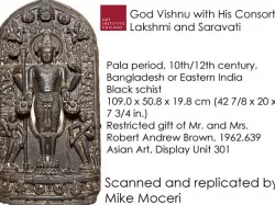 God Vishnu with His Consorts Lakshmi and Saravati