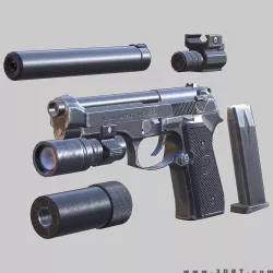 Modern firearms - Beretta M9 animated Low-poly  3D model