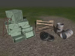 Trashed props collection - crates-barrels-tyres - PBR - lowpoly Low-poly  3D model
