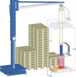 Fast high lifting belt hoist (pulley hoist), mobile pneumatic manipulator for lifting, sorting, checking and stacking europallets