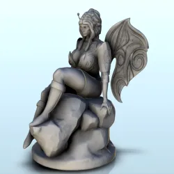 Double winged fairy on rock with antennas and long hair (censored version) (5) - miniatures erotica woman figure