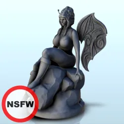 Double winged fairy on rock with antennas and long hair (nsfw version) (6) - miniatures erotica woman figure