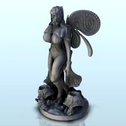 Four winged fairy with cape and veil on mushroom base (censored version) (7) - miniatures erotica woman figure