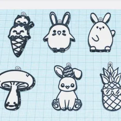 kawaii keychains various designs x6 units