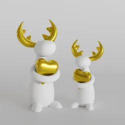 Adorable Moose Holding Gold Heart 3D Print Model - Whimsical Digital STL File for Home Decor, Gifts, and Craft Projects