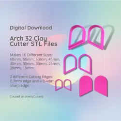 Arch 32 Clay Cutter - Arc STL Digital File Download- 10 sizes and 2 Cutter Versions, Earrings, Brooch, Pendant, Hair barrette