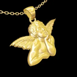 Teenage Angel medallion statue sculpture pendant jewelry gold 3d model