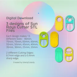 3 Designs of Sun Rays Clay Cutter - Celestial STL Digital File Download- 13 sizes and 2 Cutter Versions