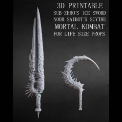 3D PRINTABLE FOR LIFE SIZE PROPS SUB ZERO SWORD & NOOB SAIBOT SCYTHE MORTAL KOMBAT