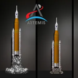 Artemis 1 The Space Launch System (SLS): NASA’s Moon Rocket take off (lamp) and pedestal File STL-OBJ for 3D Printer