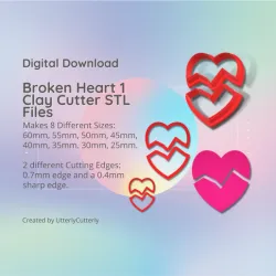 Broken Heart 1 Clay Cutter - Anti Valentines STL Digital File Download- 8 sizes and 2 Cutter Versions