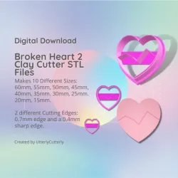Broken Heart 2 Clay Cutter - Anti Valentines STL Digital File Download- 10 sizes and 2 Cutter Versions