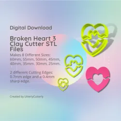 Broken Heart 3 Clay Cutter - Anti Valentines STL Digital File Download- 8 sizes and 2 Cutter Versions