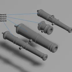 Naval and army cannons barrels collection, 1:10, 1:50, 1:100