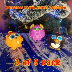Round animals collection. 3 of 9 pack. Beaver, sheep and penguin