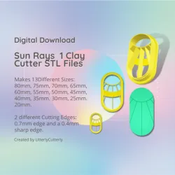 Sun Rays 1 Clay Cutter - Celestial STL Digital File Download- 13 sizes and 2 Cutter Versions