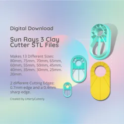 Sun Rays 3 Clay Cutter - Celestial STL Digital File Download- 13 sizes and 2 Cutter Versions