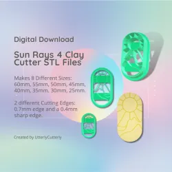 Sun Rays 4 Clay Cutter - Celestial STL Digital File Download- 8 sizes and 2 Cutter Versions