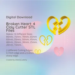 Broken Heart Clay Cutter - Best Friends Valentines STL Digital File Download- 14 sizes and 2 Cutter Versions