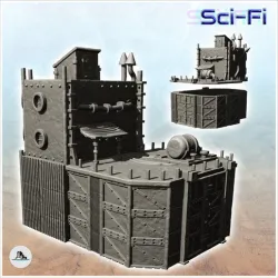 Fortified steel barracks with tank and roof access door (5) - Future Sci-Fi SF Zombie plague Post apocalyptique Terrain Tabletop Scifi
