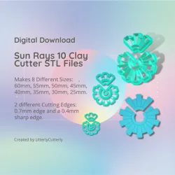 Sun Rays 10 Clay Cutter - Celestial STL Digital File Download- 8 sizes and 2 Cutter Versions