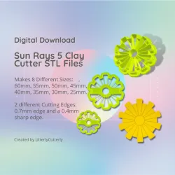 Sun Rays 5 Clay Cutter - Celestial STL Digital File Download- 8 sizes and 2 Cutter Versions