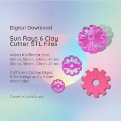 Sun Rays 6 Clay Cutter - Celestial STL Digital File Download- 8 sizes and 2 Cutter Versions