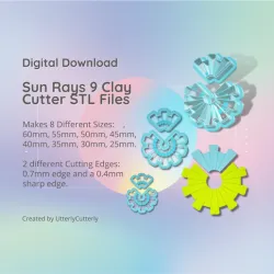 Sun Rays 9 Clay Cutter - Celestial STL Digital File Download- 8 sizes and 2 Cutter Versions