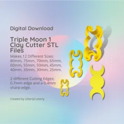 Triple Moon 1 Clay Cutter - Celestial Goddess Moon STL Digital File Download- 12 sizes and 2 Cutter Versions