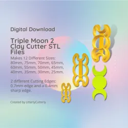 Triple Moon 2 Clay Cutter - Celestial Goddess Moon STL Digital File Download- 12 sizes and 2 Cutter Versions
