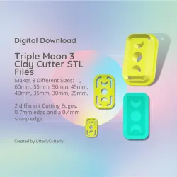 Triple Moon 3 Clay Cutter - Celestial Goddess Moon STL Digital File Download- 8 sizes and 2 Cutter Versions