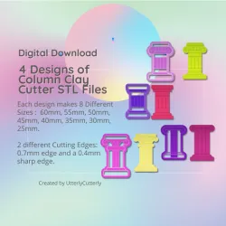 4 Designs of Column Clay Cutter - Ancient Greek Roman STL Digital File Download- 8 sizes and 2 Cutter Versions
