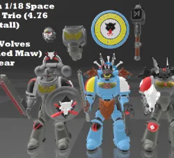 Custom 1/18 (4.76 inches tall) Bloodied Maw Space Wolves and Wolfspear Duo