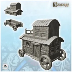 Half-timbered caravan on wheels with rope terrace (9) - Medieval Feudal Old Archaic Saga 28mm 15mm