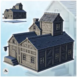 Large medieval building with double roof, tower and flag (12) - Pirate Jungle Island Beach Piracy Caribbean Medieval