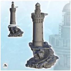 Stone lighthouse on rocky promontory with access stairs (3) - Pirate Jungle Island Beach Piracy Caribbean Medieval