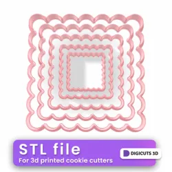 5 Pcs scalloped squares cookie cutters set STL File