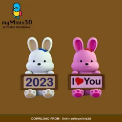 Cute Kawaii Bunny Rabbit New Year 2023 or Valentine's Day Figure | 3D print models.