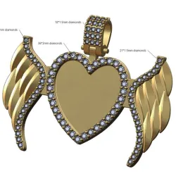 Diamond wings heart memory picture pendant 3D print model