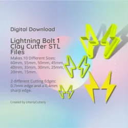 Lightning Bolt 1 Clay Cutter - STL Digital File Download- 10 sizes and 2 Cutter Versions