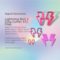 Lightning Bolt 2 Clay Cutter - STL Digital File Download- 10 sizes and 2 Cutter Versions