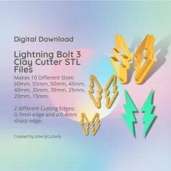 Lightning Bolt 3 Clay Cutter - STL Digital File Download- 10 sizes and 2 Cutter Versions