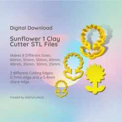 Sunflower 1 Clay Cutter - Summer STL Digital File Download- 8 sizes and 2 Cutter Versions