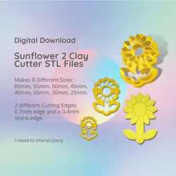 Sunflower 2 Clay Cutter - Summer STL Digital File Download- 8 sizes and 2 Cutter Versions