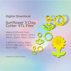 Sunflower 3 Clay Cutter - Summer STL Digital File Download- 8 sizes and 2 Cutter Versions