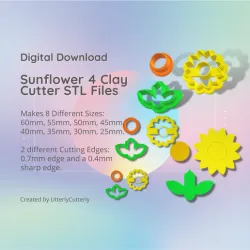 Sunflower 4 Clay Cutter - Summer STL Digital File Download- 8 sizes and 2 Cutter Versions