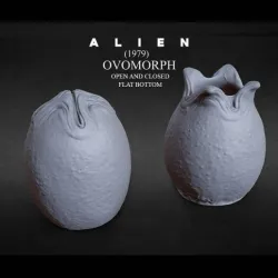 3D PRINTABLE ALIEN EGG OPEN AND CLOSED FLAT BOTTOM